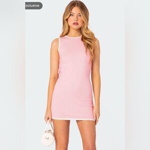 Edikted Back Cut Out Knitted Light Pink Mini Dress